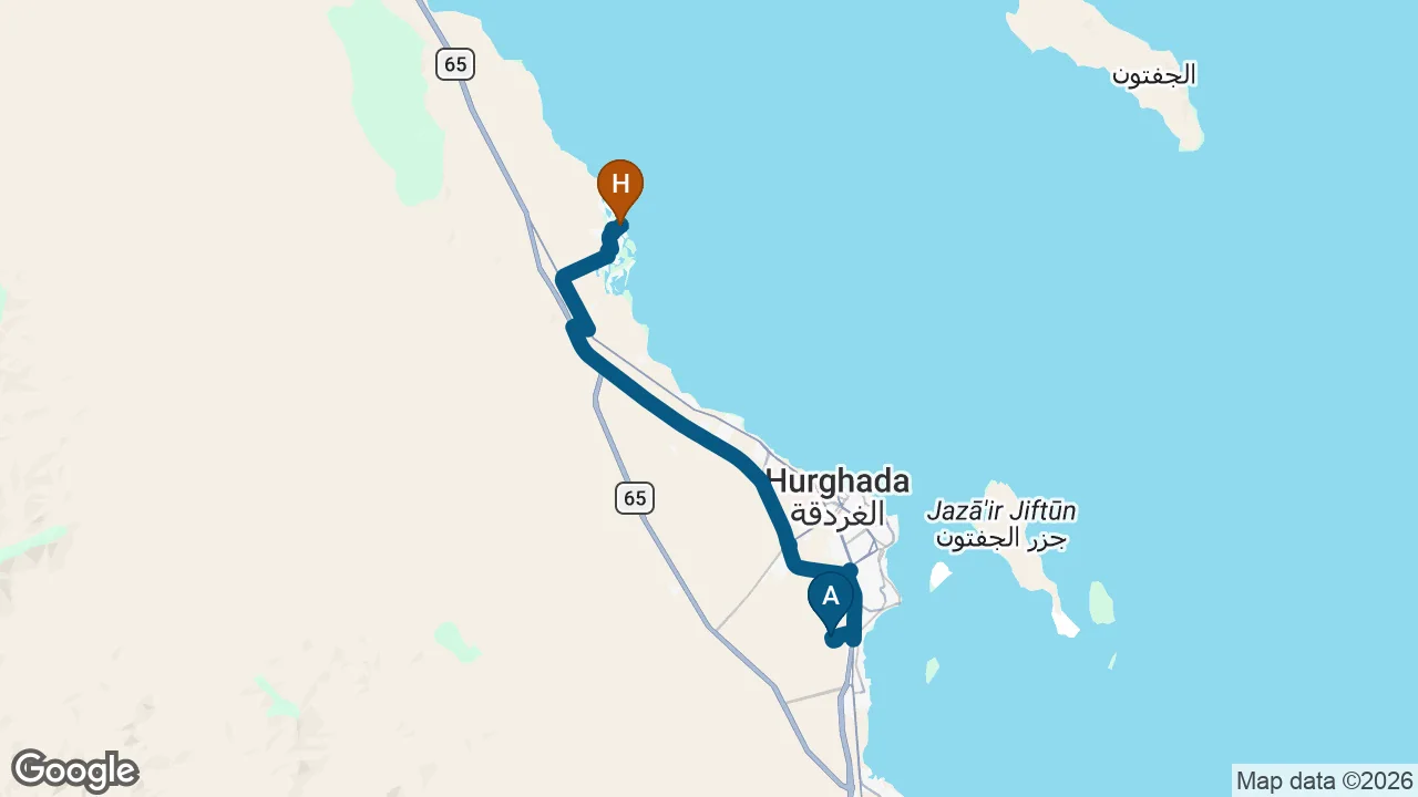 Driving route from Hurghada Airport to Three Corners Ocean View